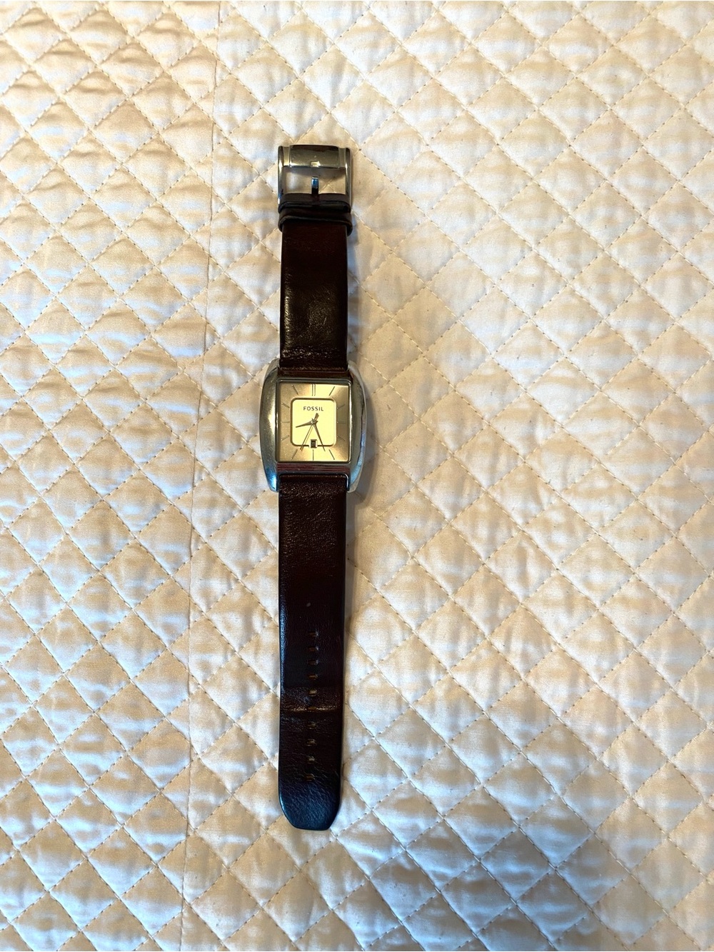 Fossil Men's Dark Brown Leather Strap Watch with Silver Case